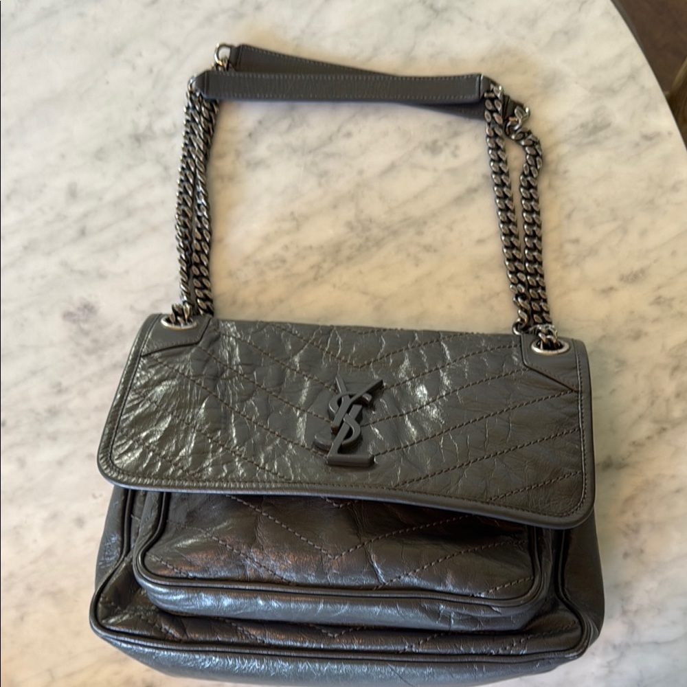 Saint Laurent Gunmetal Quilted Leather Nikki Shoulder Bag